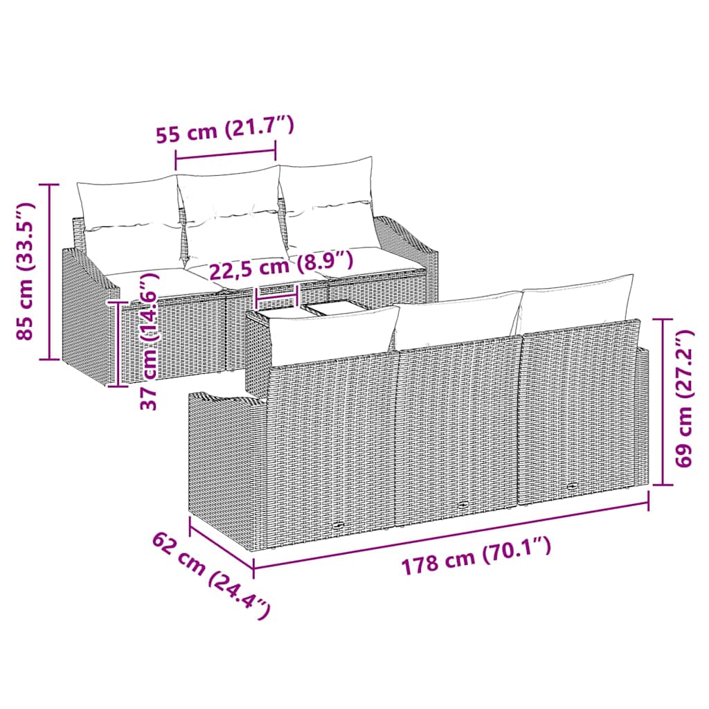 Sofa Set with Cushion with Pillow 7 pcs Grey Poly Rattan