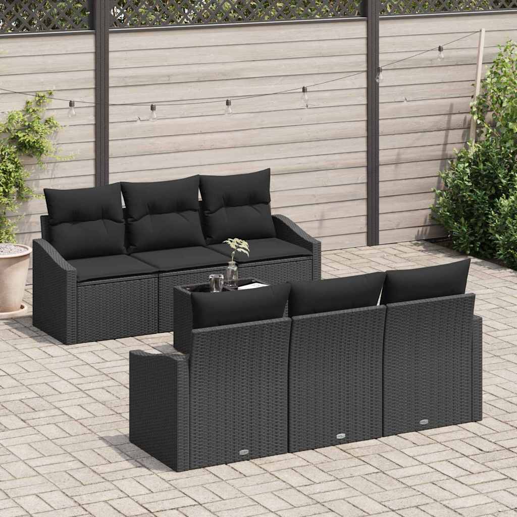 Garden Sofa Set with Cushion Manual 7 pcs Black 55 x 55 x 37 cm