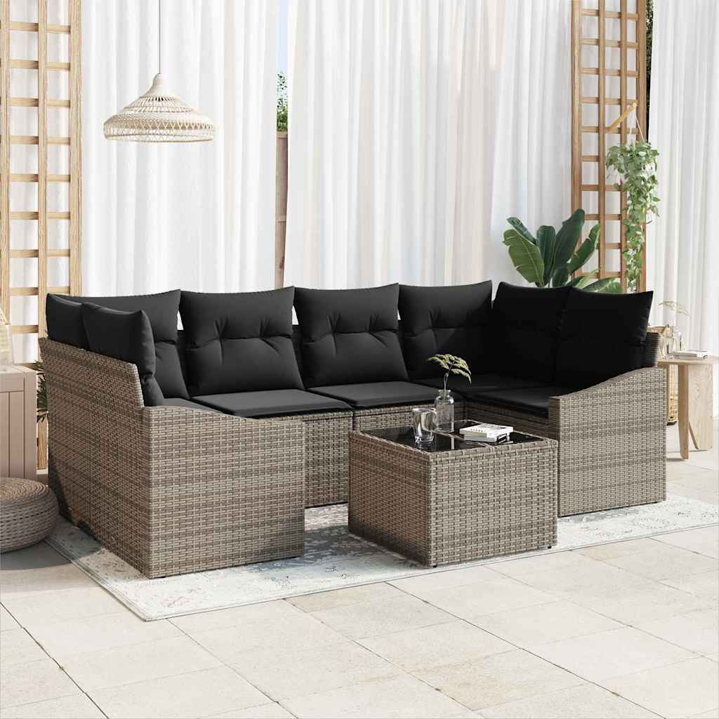 Garden Sofa Set with Cushion Manual 7 pcs Grey 55 x 55 x 37 cm