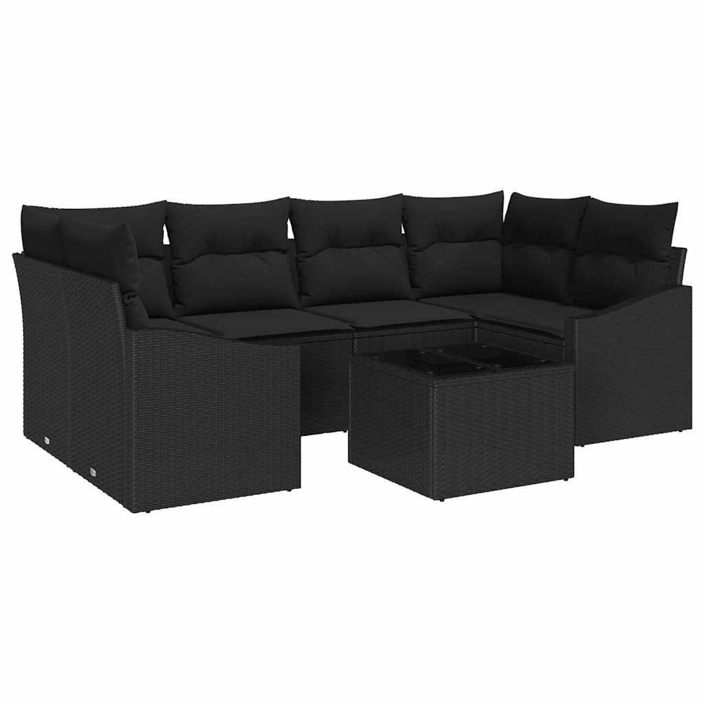 Sofa Set with Cushion with Pillow 7 pcs Black Poly Rattan