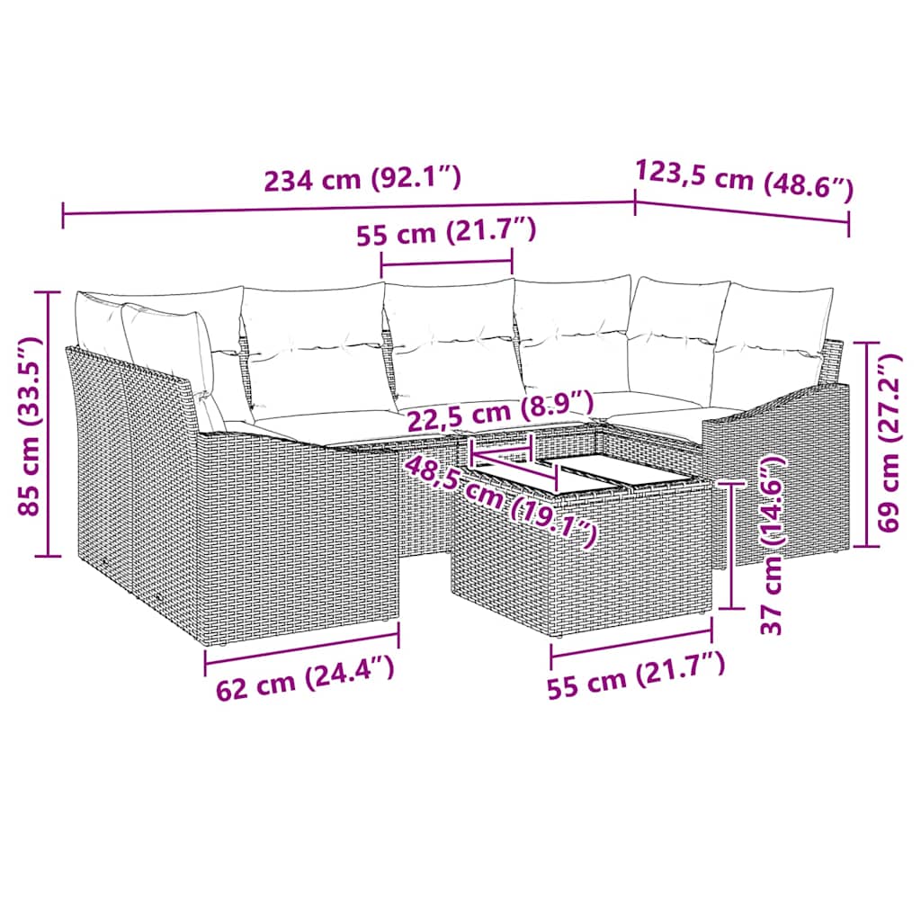 Garden Sofa Set with Cushion Manual 7 pcs Black 55 x 55 x 37 cm