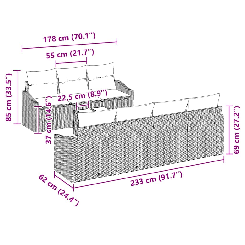 Garden Sofa Set with Cushion Manual 8 pcs Grey 55 x 55 x 37 cm