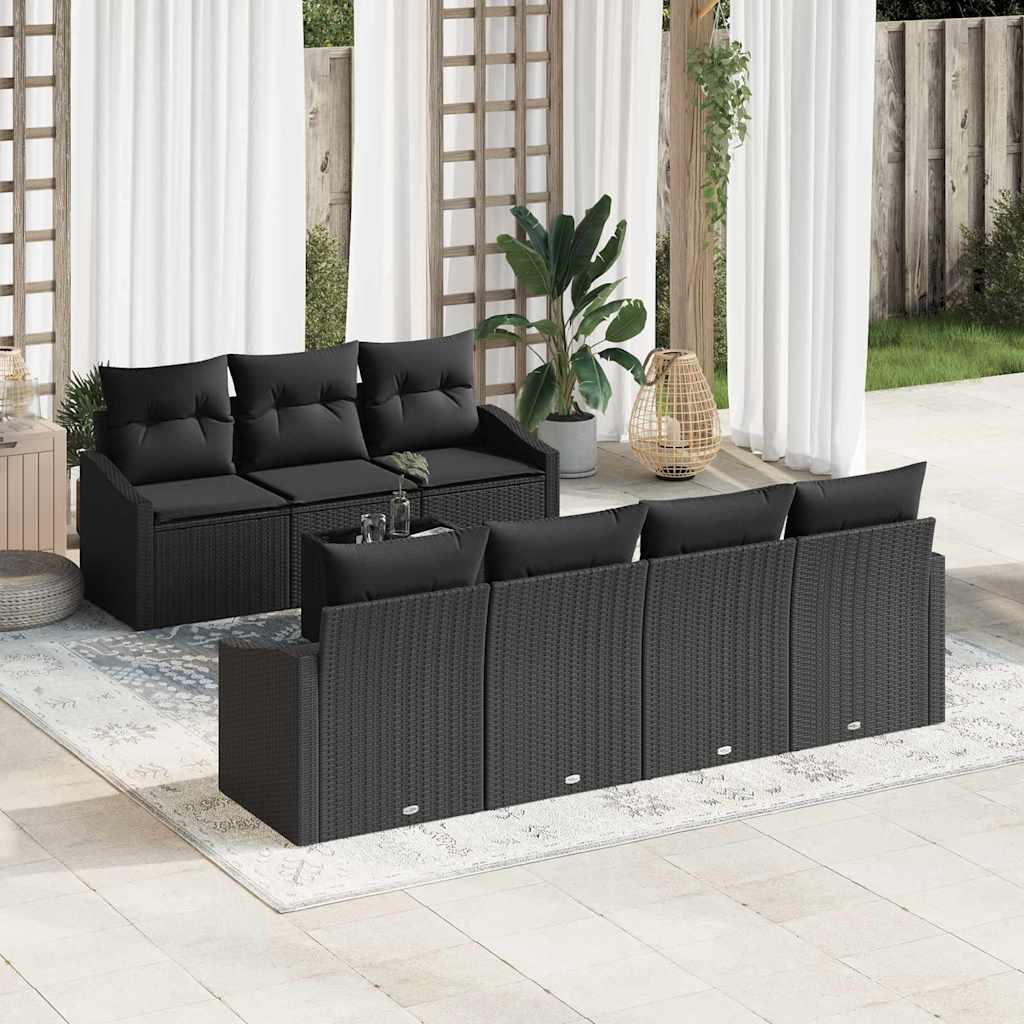 Sofa Set with Cushion with Pillow 8 pcs Black Poly Rattan