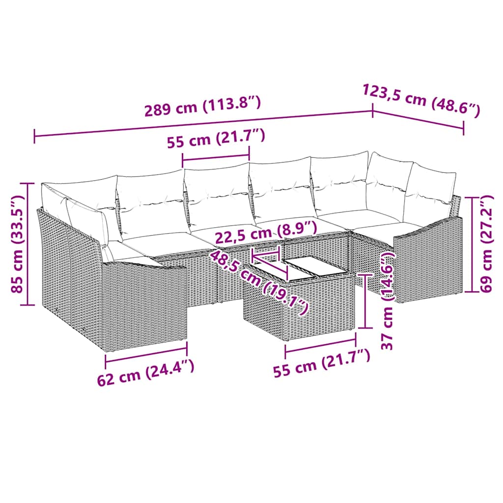 Garden Sofa Set with Cushion Manual 8 pcs Black 55 x 55 x 37 cm