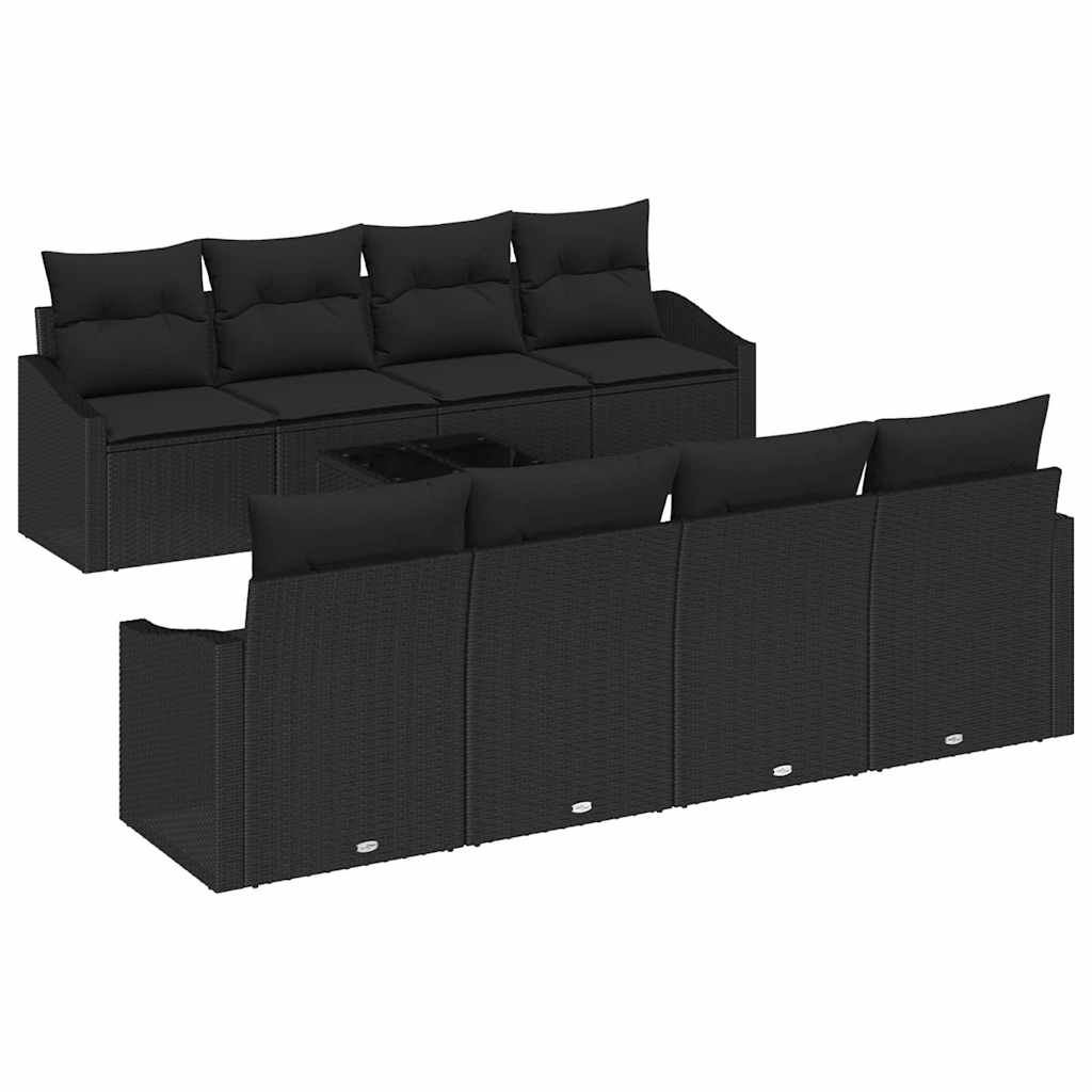Garden Sofa Set with Cushion Manual 9 pcs Black 55 x 55 x 37 cm