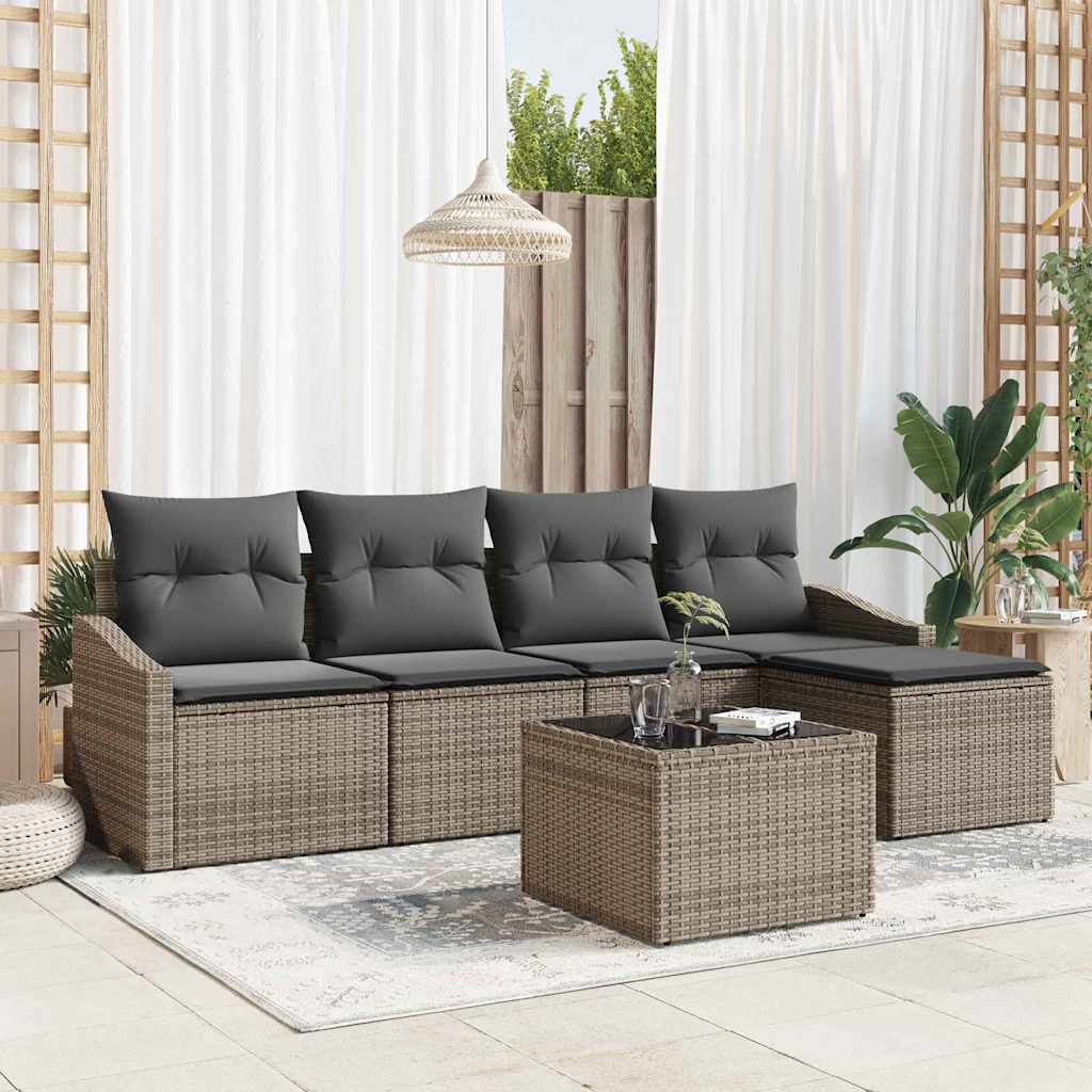Garden Sofa Set 6 pcs Grey Poly rattan
