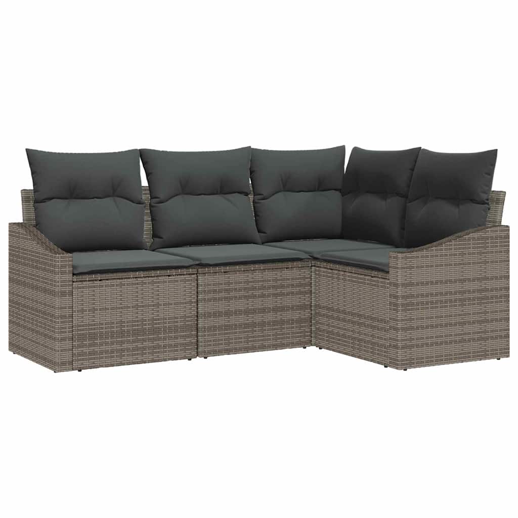 Sofa Set with Cushion 4 pcs Grey Poly Rattan