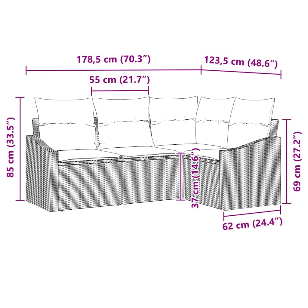 Sofa Set with Cushion 4 pcs Grey Poly Rattan