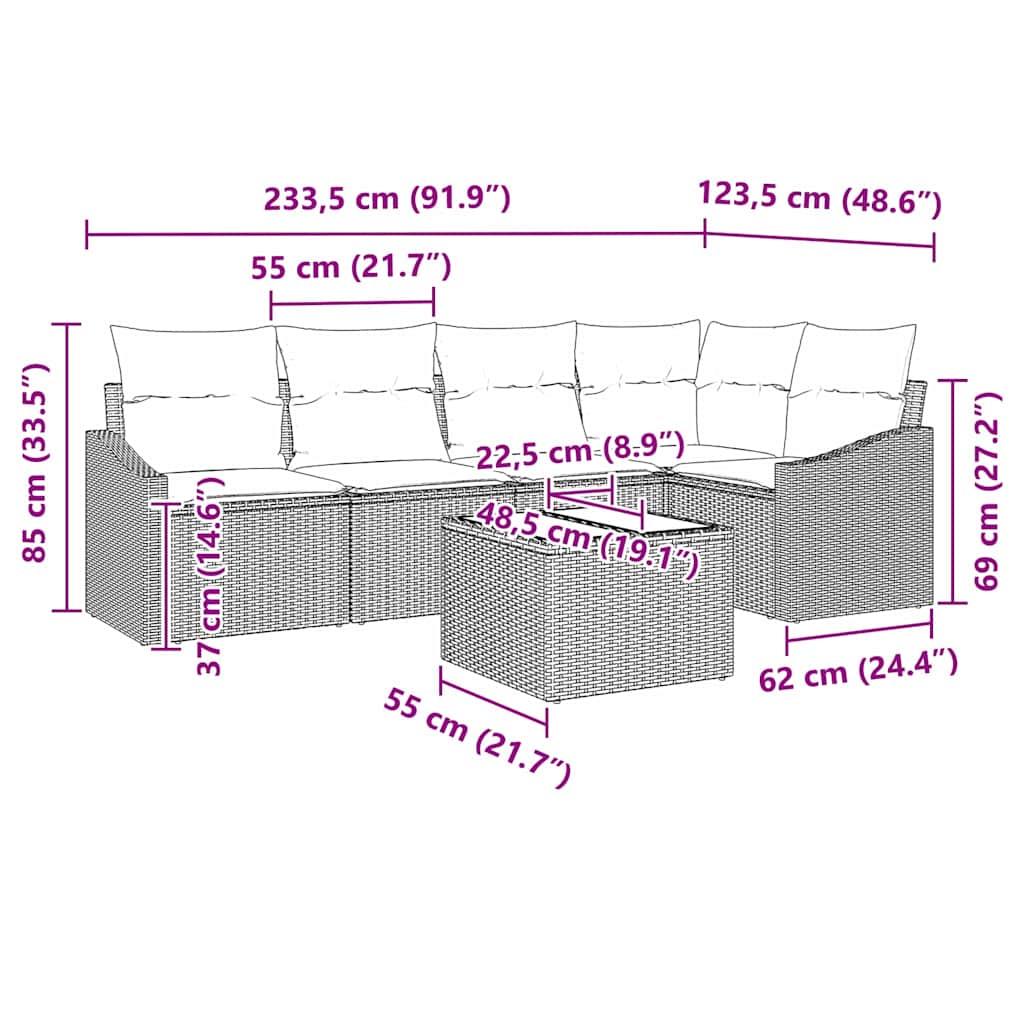 Sofa Set with Cushion 6 pcs Black Poly Rattan