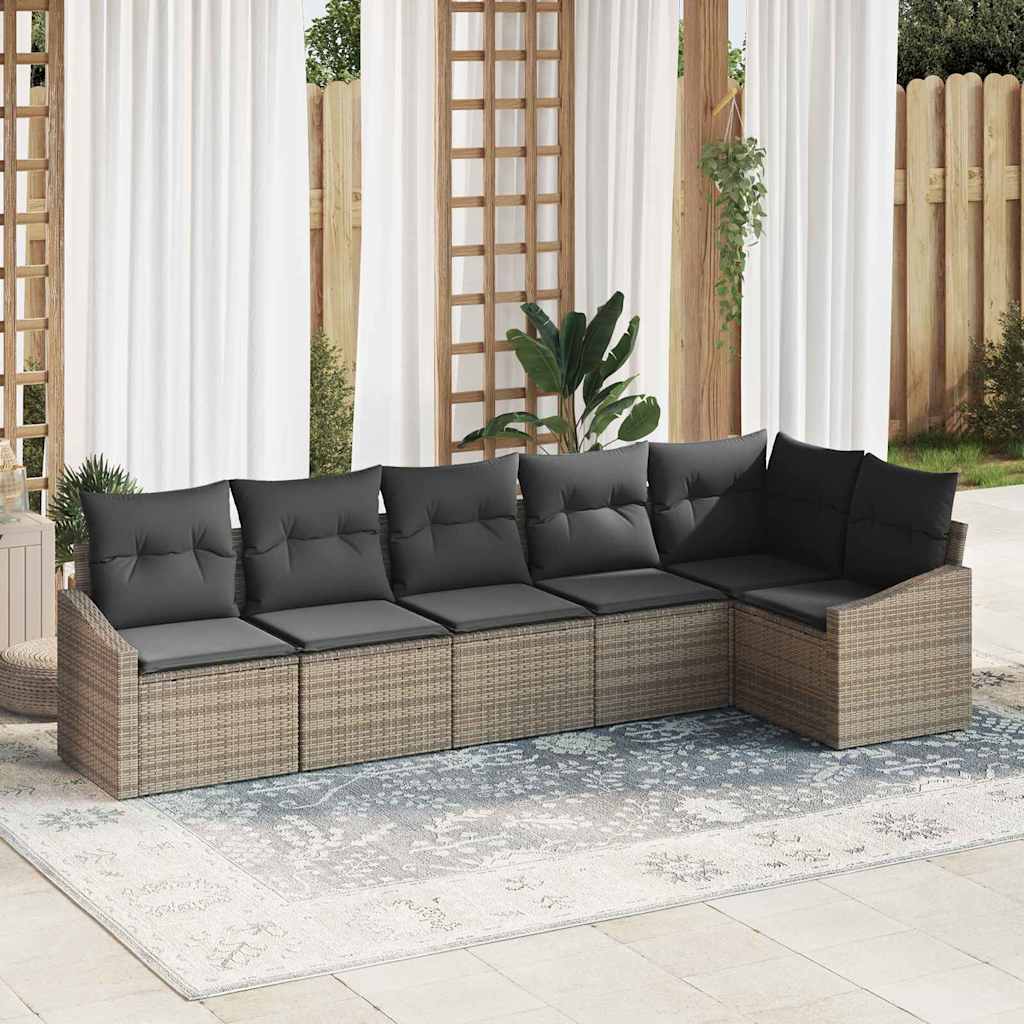 Garden Sofa Set 6 pcs Grey Poly rattan