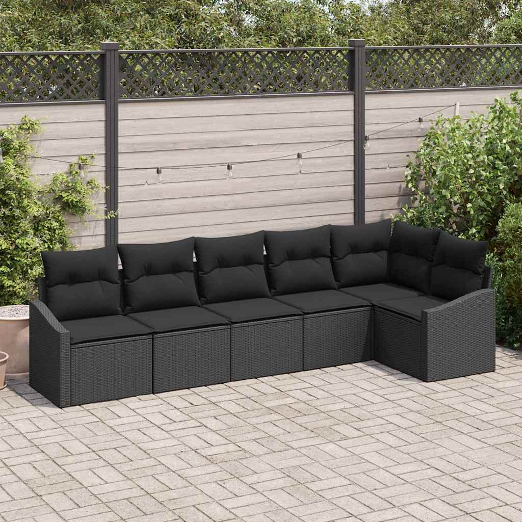 Sofa Set with Cushion 6 pcs Black Poly Rattan