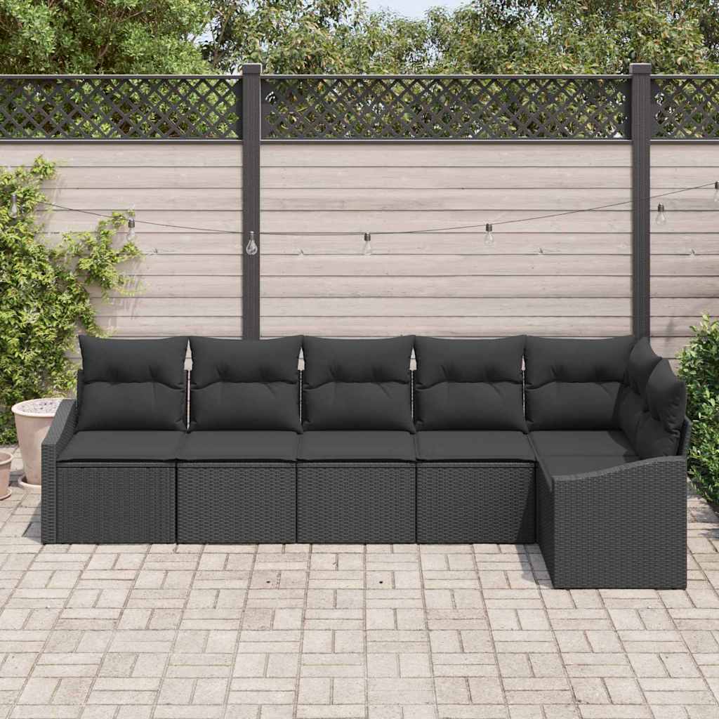 Sofa Set with Cushion 6 pcs Black Poly Rattan
