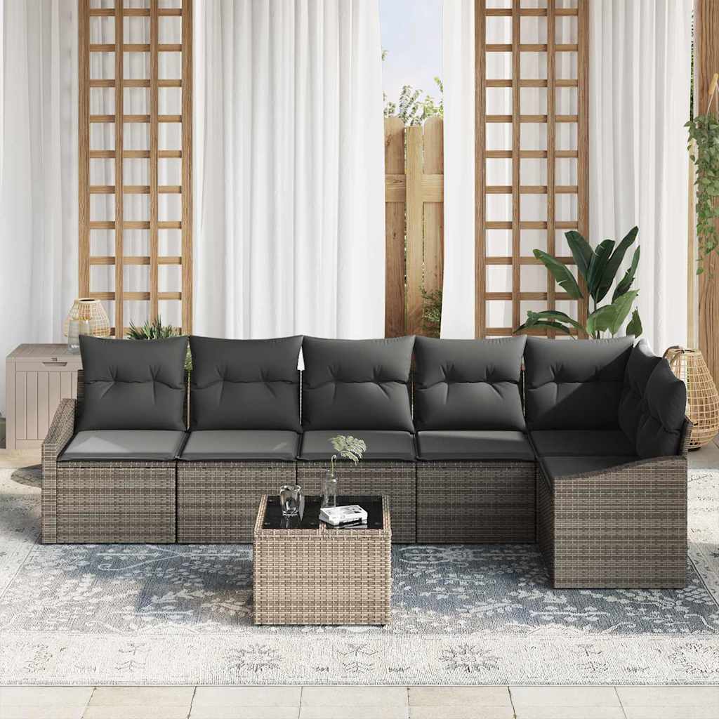 Garden Sofa Set 7 pcs Grey Poly rattan