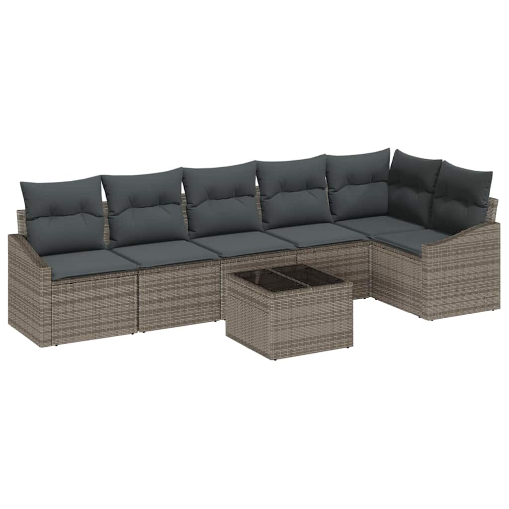 Garden Sofa Set 7 pcs Grey Poly rattan