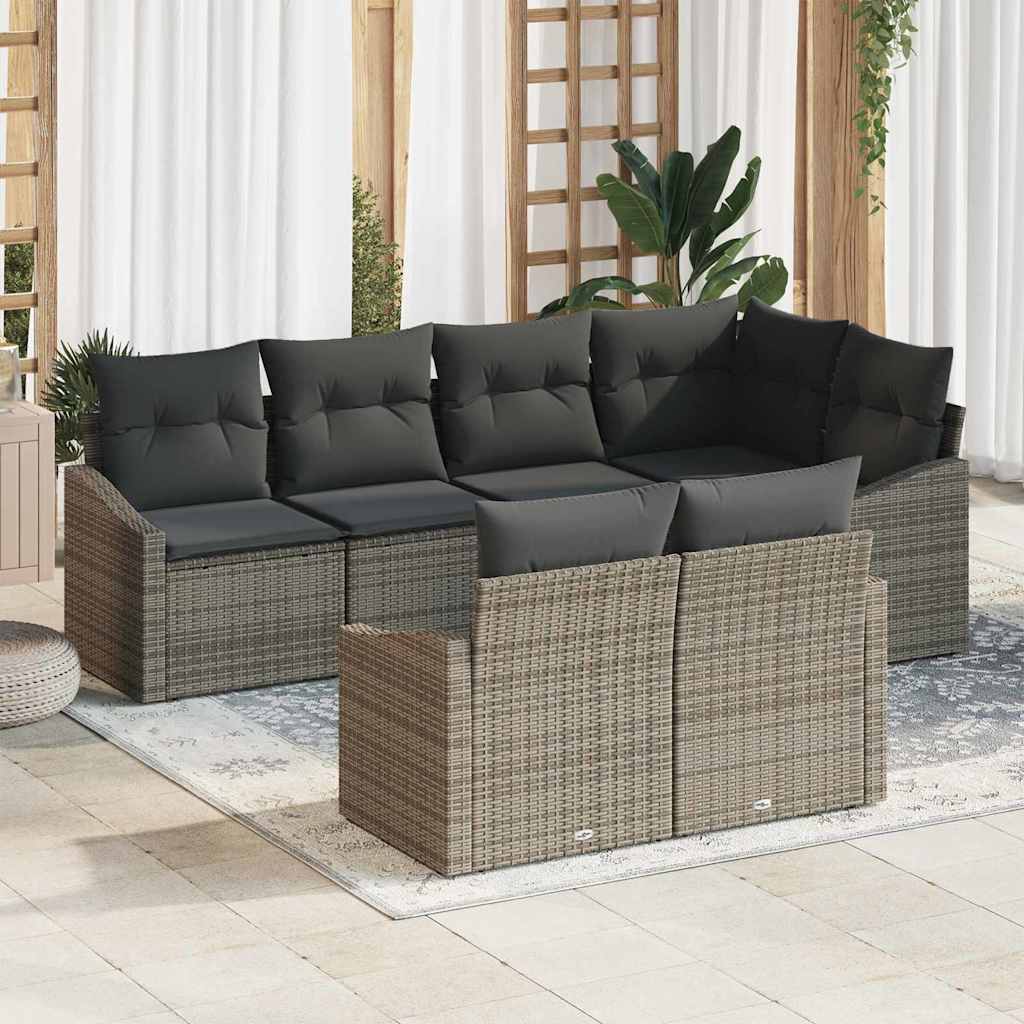 Garden Sofa Set 7 pcs Grey Poly rattan