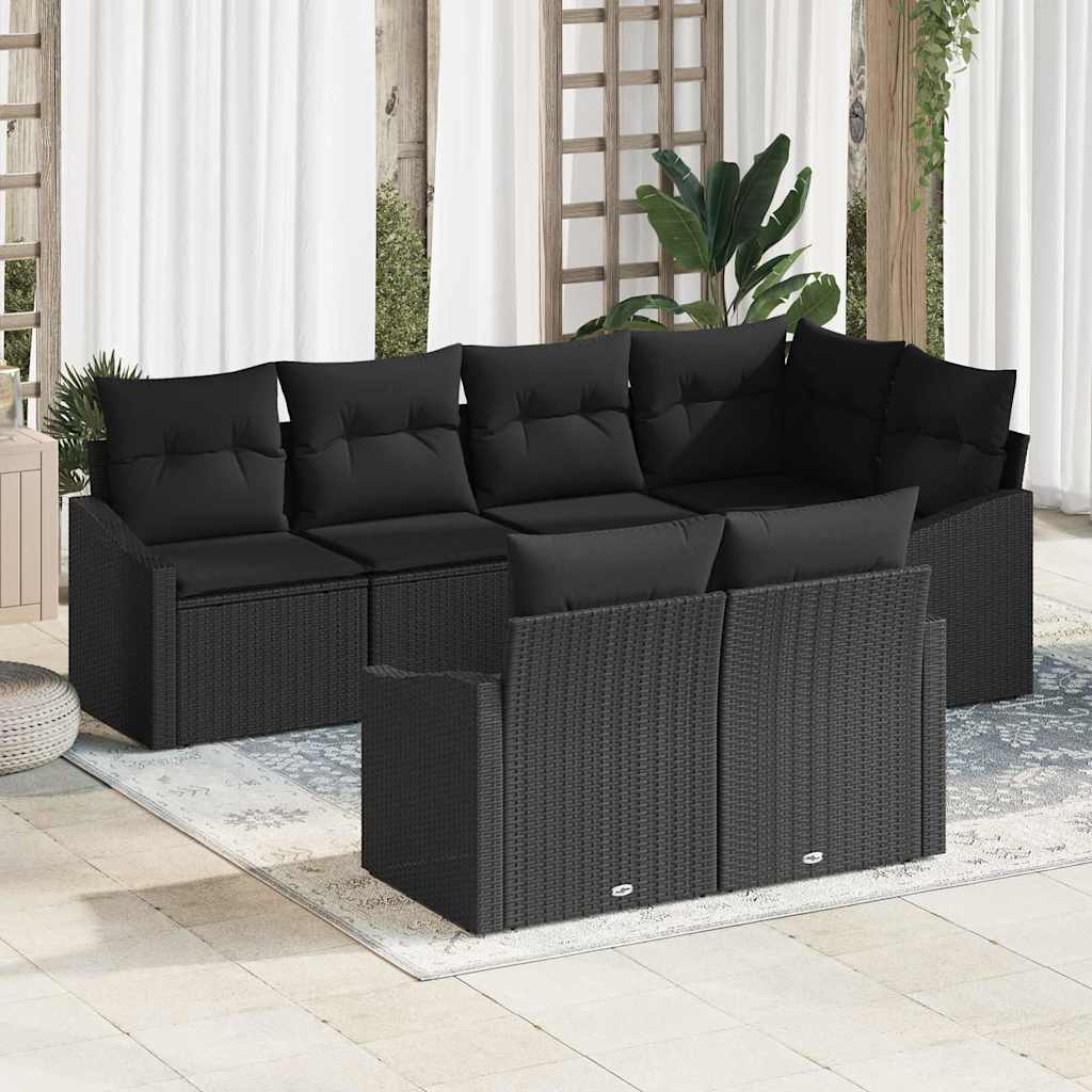 Garden Sofa Set 7 pcs Black Poly rattan