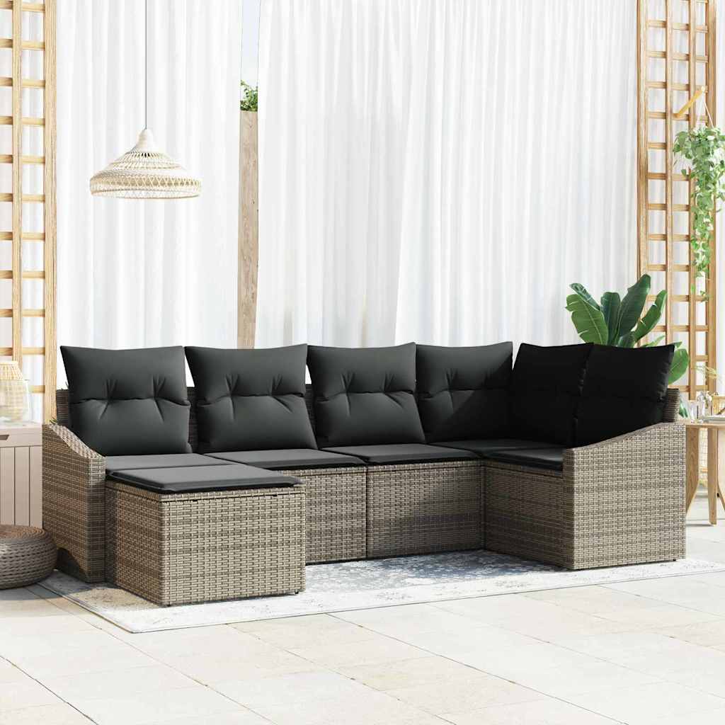 Garden Sofa Set 6 pcs Grey Poly rattan