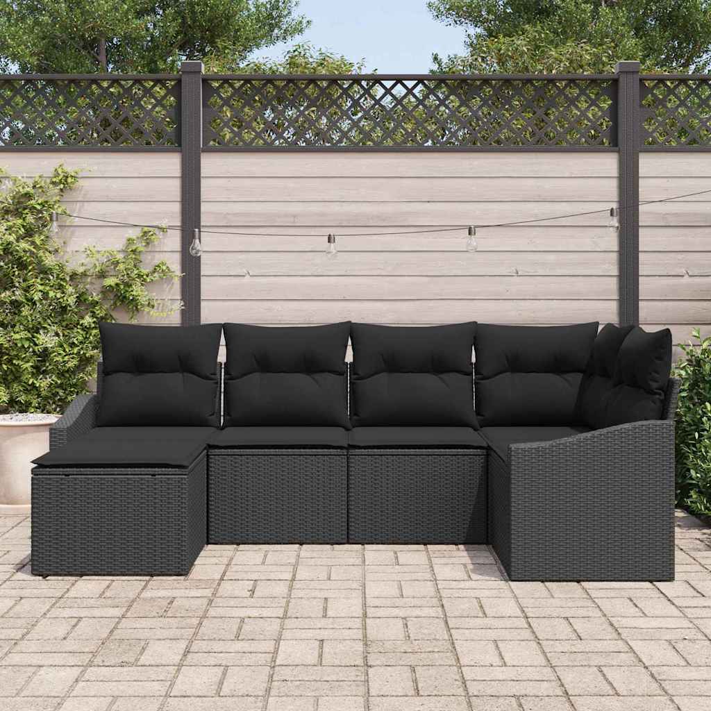 Sofa Set with Cushion 6 pcs Black Poly Rattan