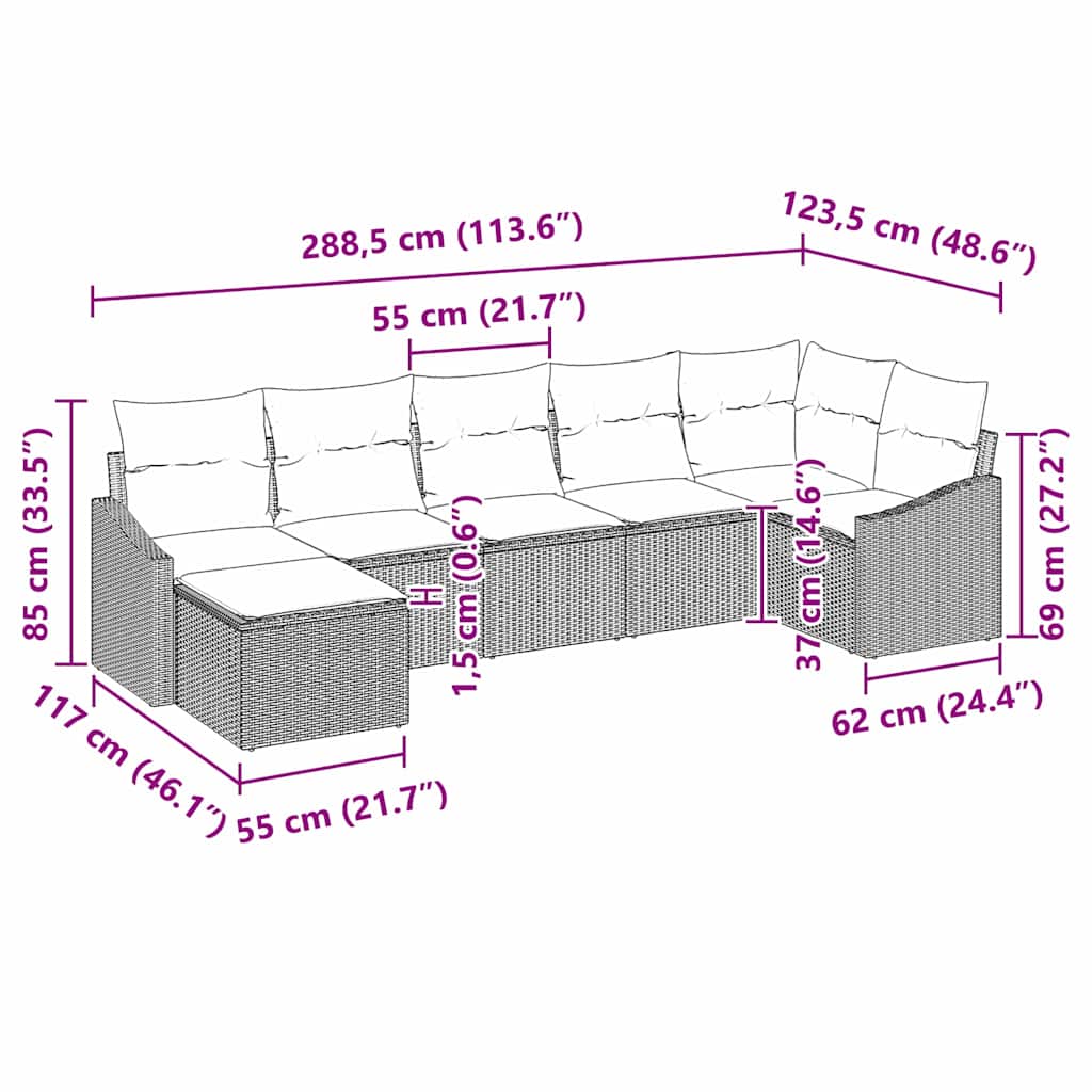 Sofa Set with Cushion 7 pcs Grey Poly Rattan