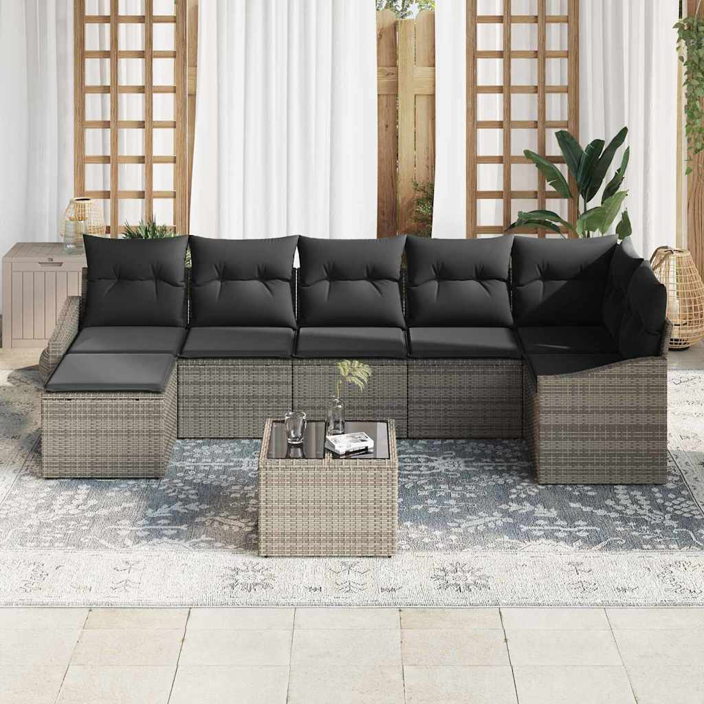 Sofa Set with Cushion 8 pcs Grey Poly Rattan
