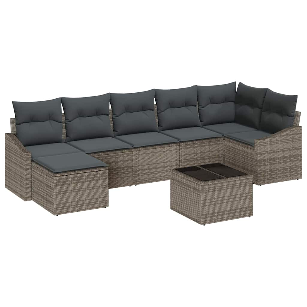 Sofa Set with Cushion 8 pcs Grey Poly Rattan