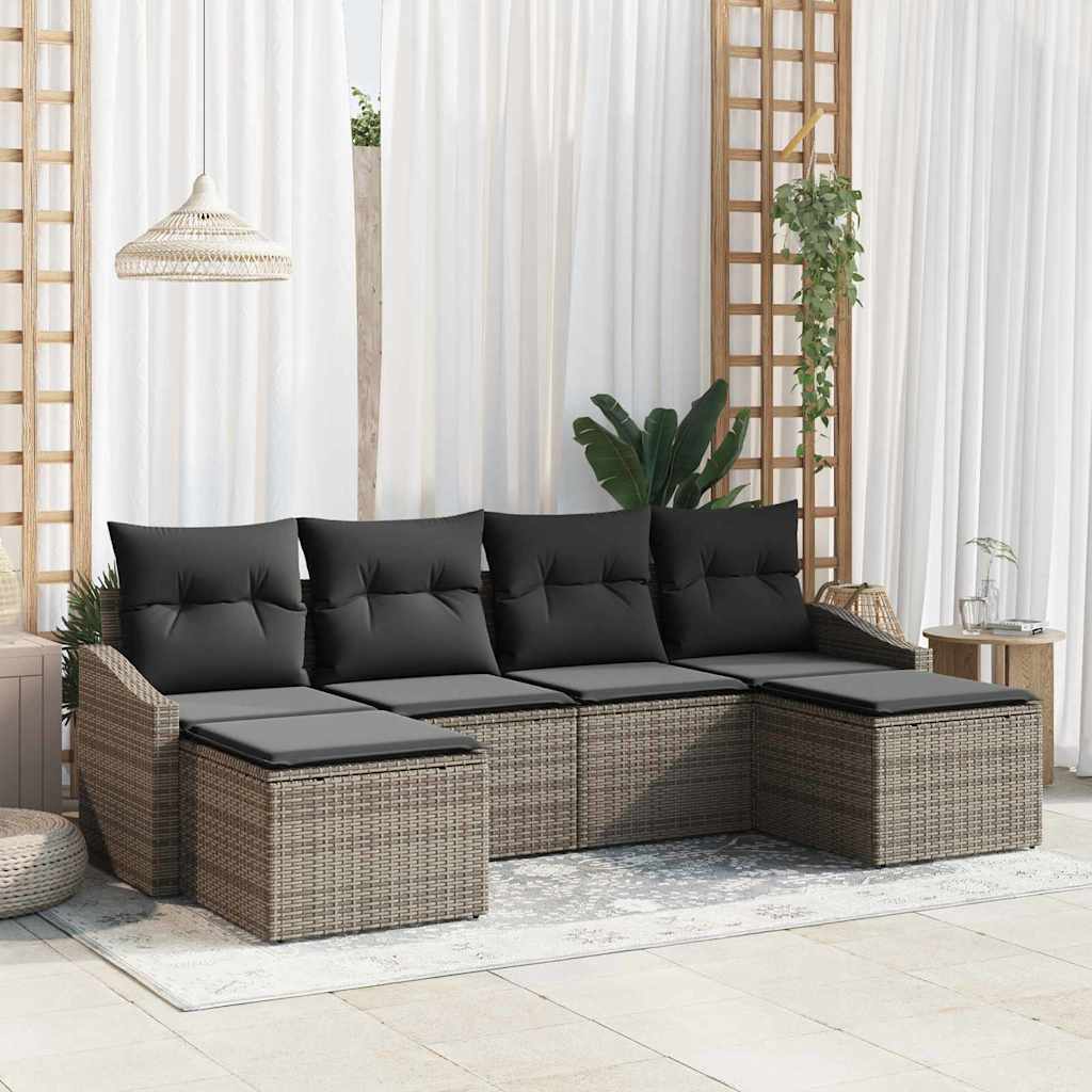 Garden Sofa Set 6 pcs Grey Poly rattan