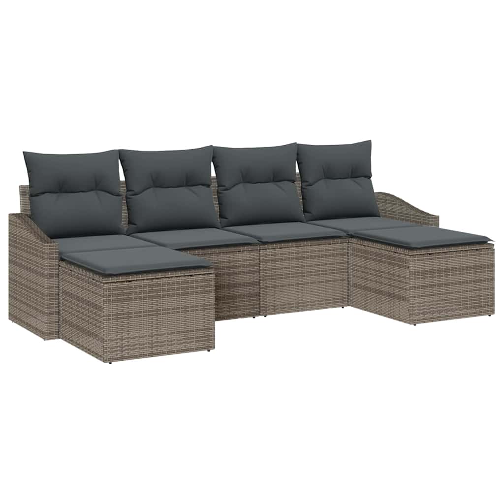 Garden Sofa Set 6 pcs Grey Poly rattan