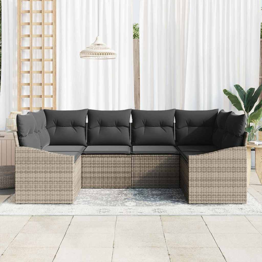 Sofa Set with Cushion 6 pcs Grey Poly Rattan