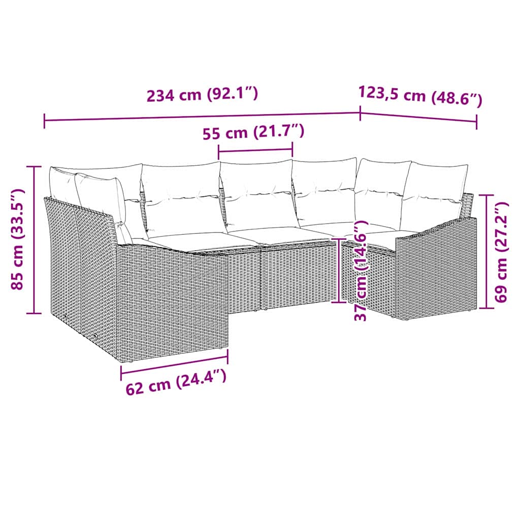 Sofa Set with Cushion 6 pcs Grey Poly Rattan