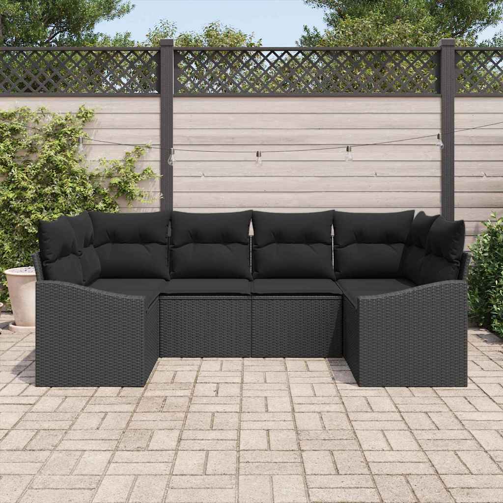 Sofa Set with Cushion 6 pcs Black Poly Rattan