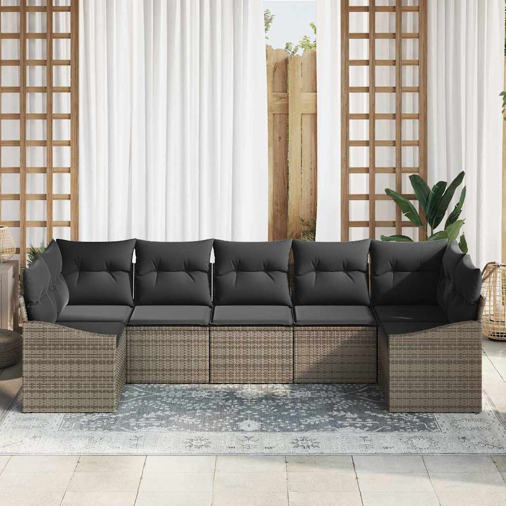 Garden Sofa Set 7 pcs Grey Poly rattan