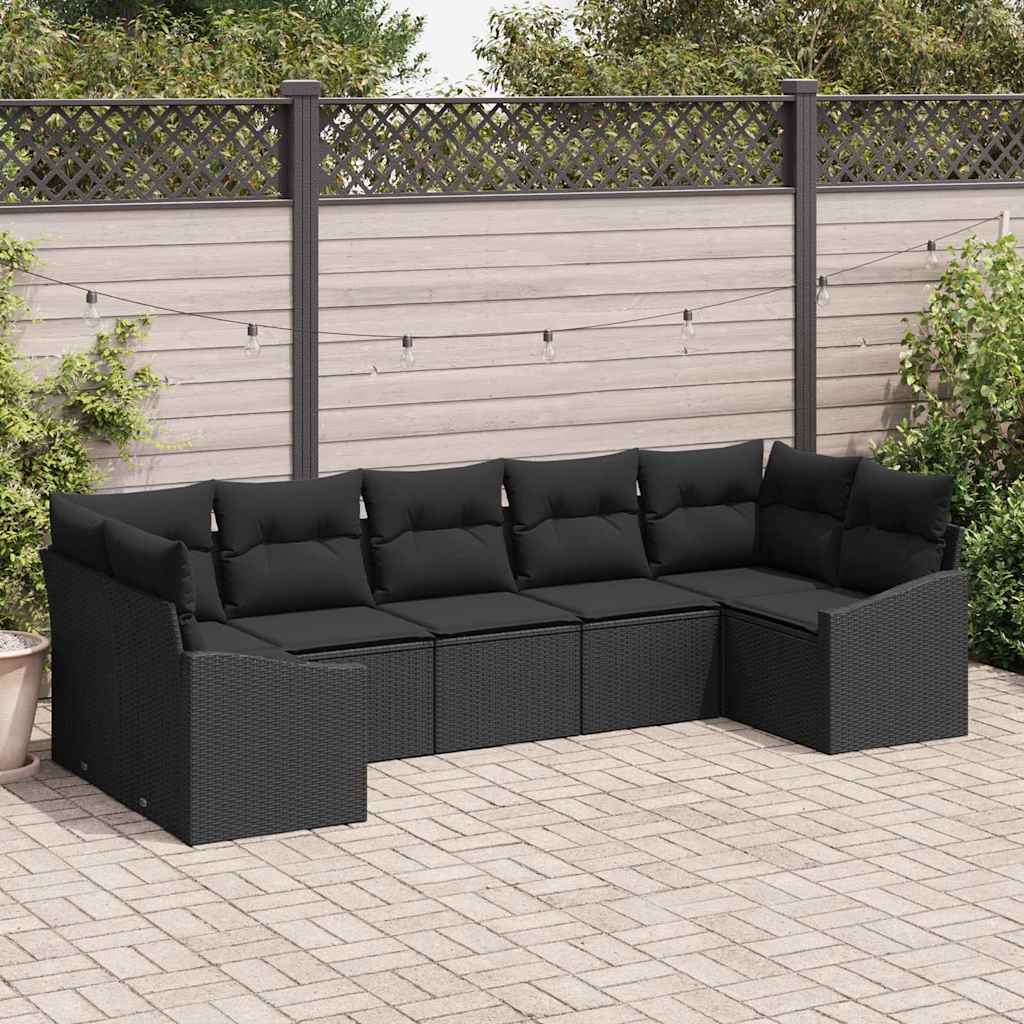 Garden Sofa Set 7 pcs Black Poly rattan