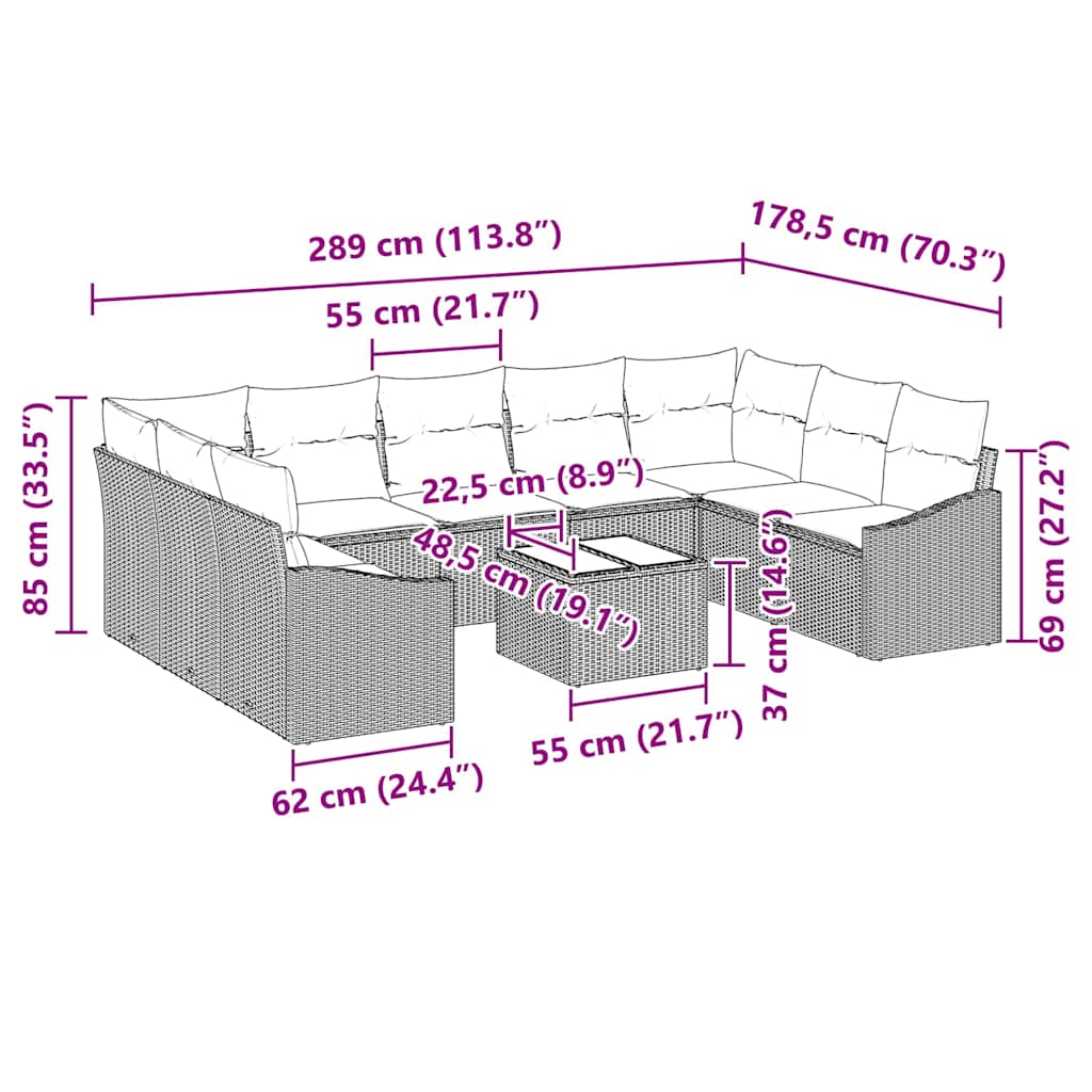 Garden Sofa Set 10 pcs Grey Poly rattan