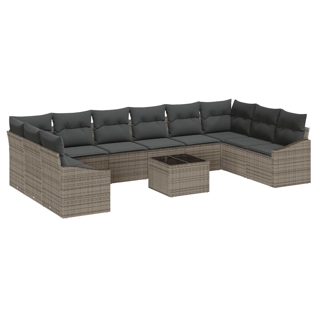 Sofa Set with Cushion 11 pcs Grey Poly Rattan