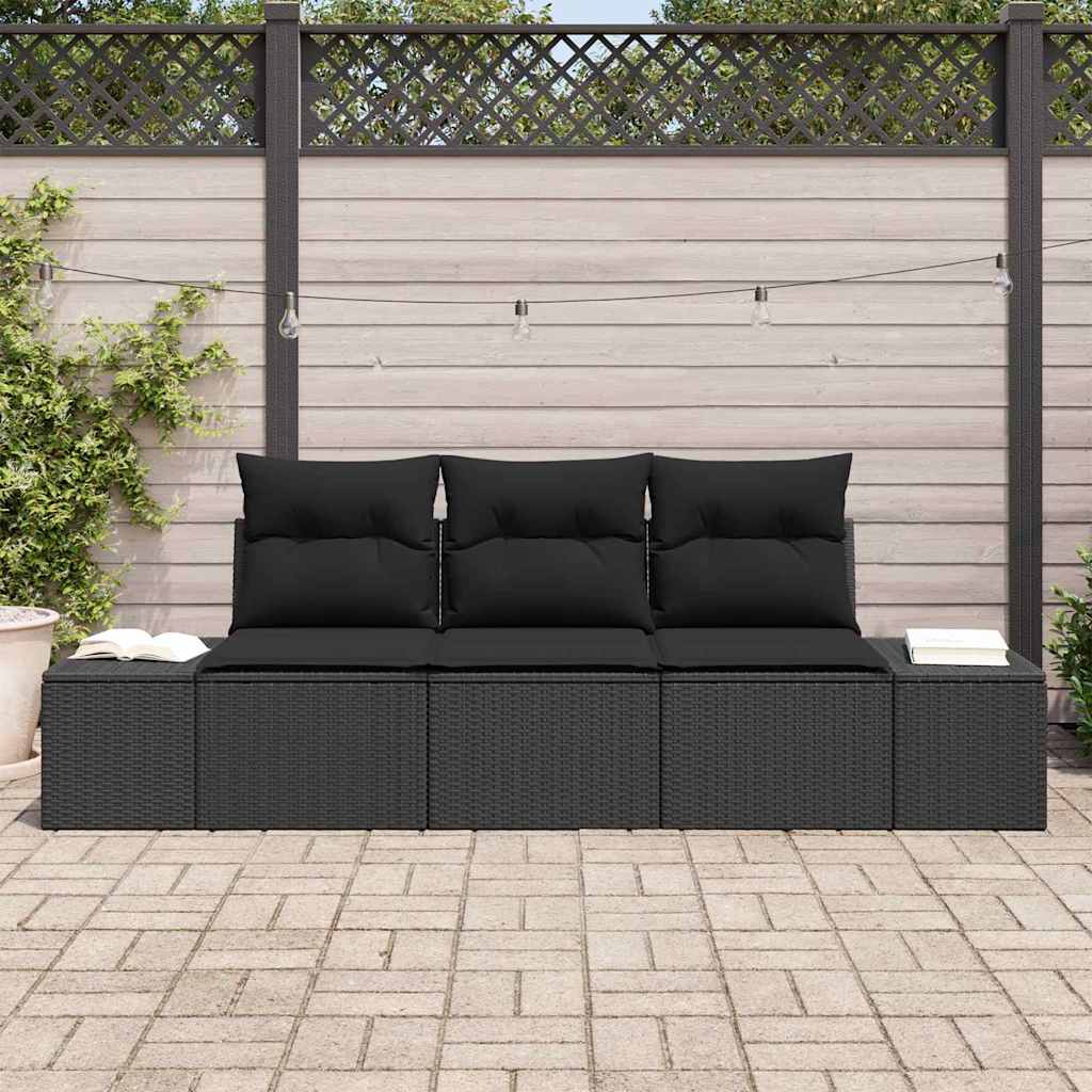 Sofa Set with Cushion 3 pcs Black Poly Rattan