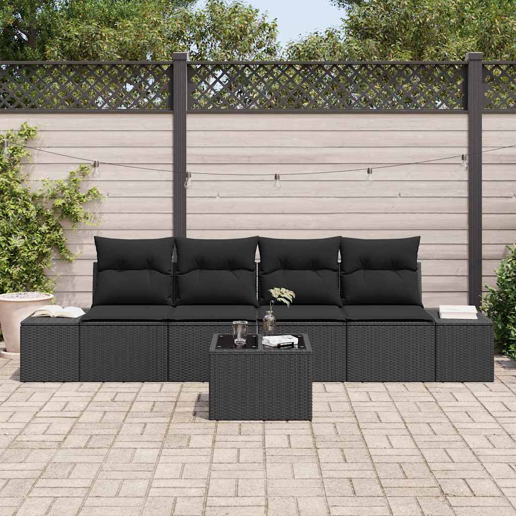 Garden Sofa Set with Cushion Manual 5 pcs Black 55 x 55 x 37 cm