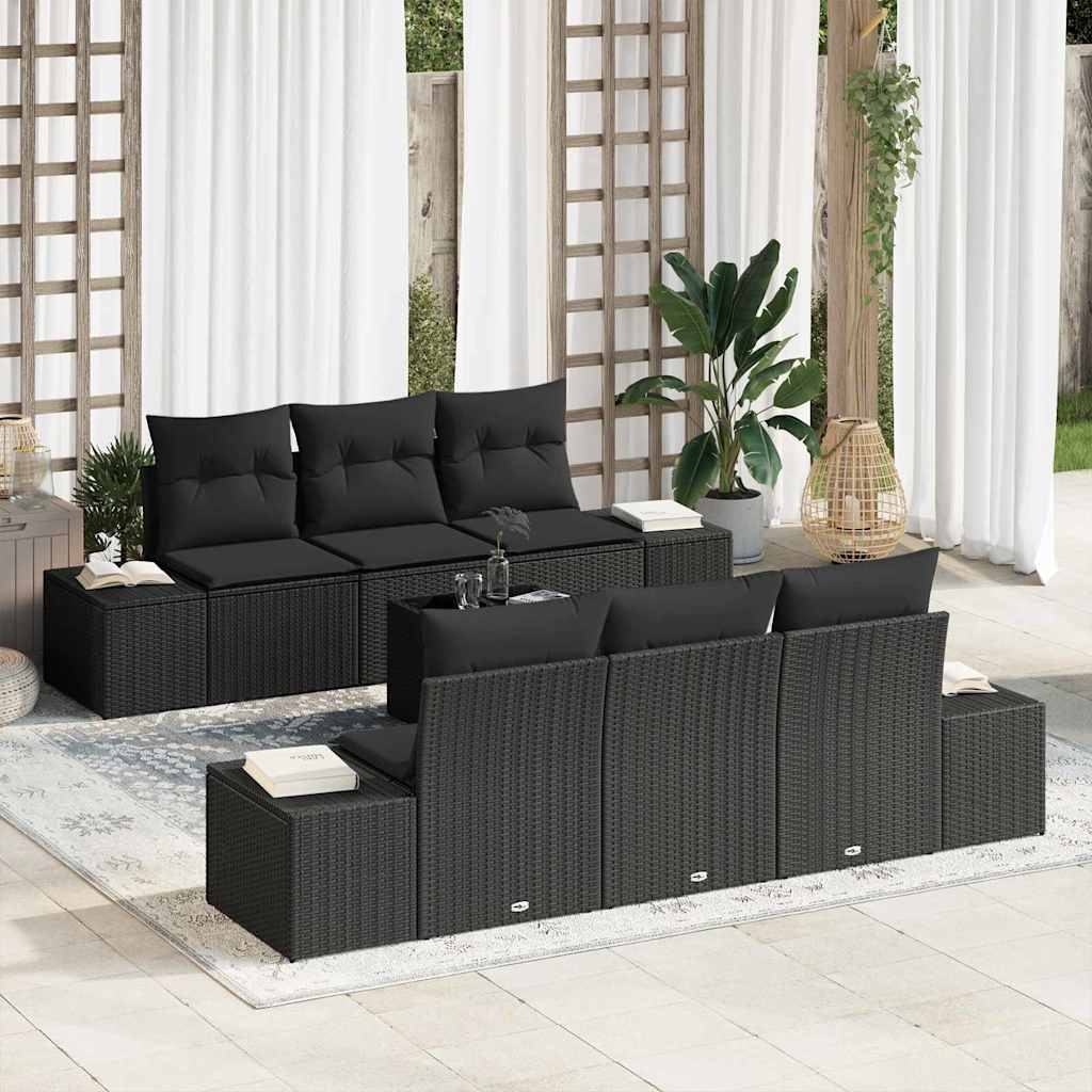 Garden Sofa Set 7 pcs Black Poly rattan