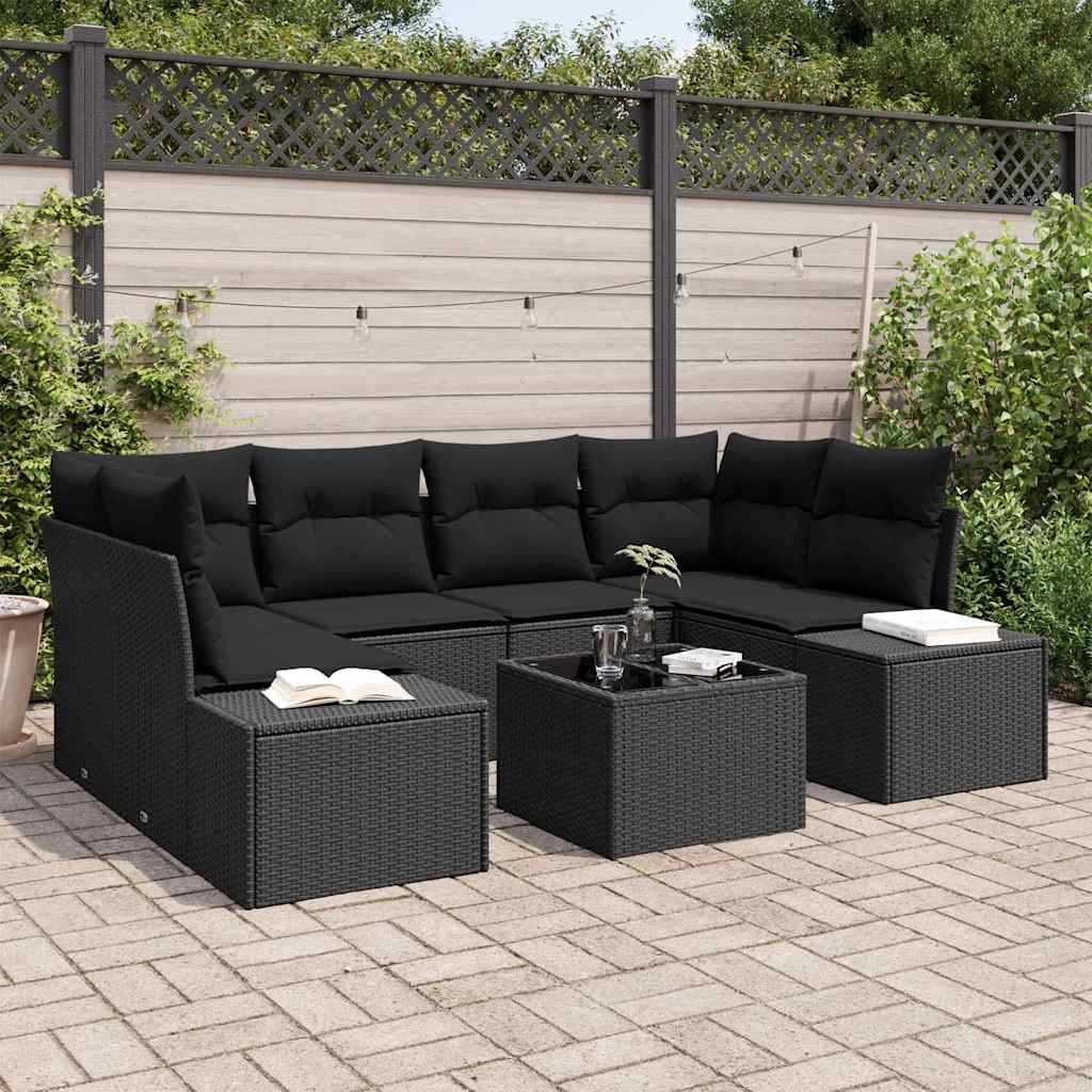 Garden Sofa Set 7 pcs Black Poly rattan