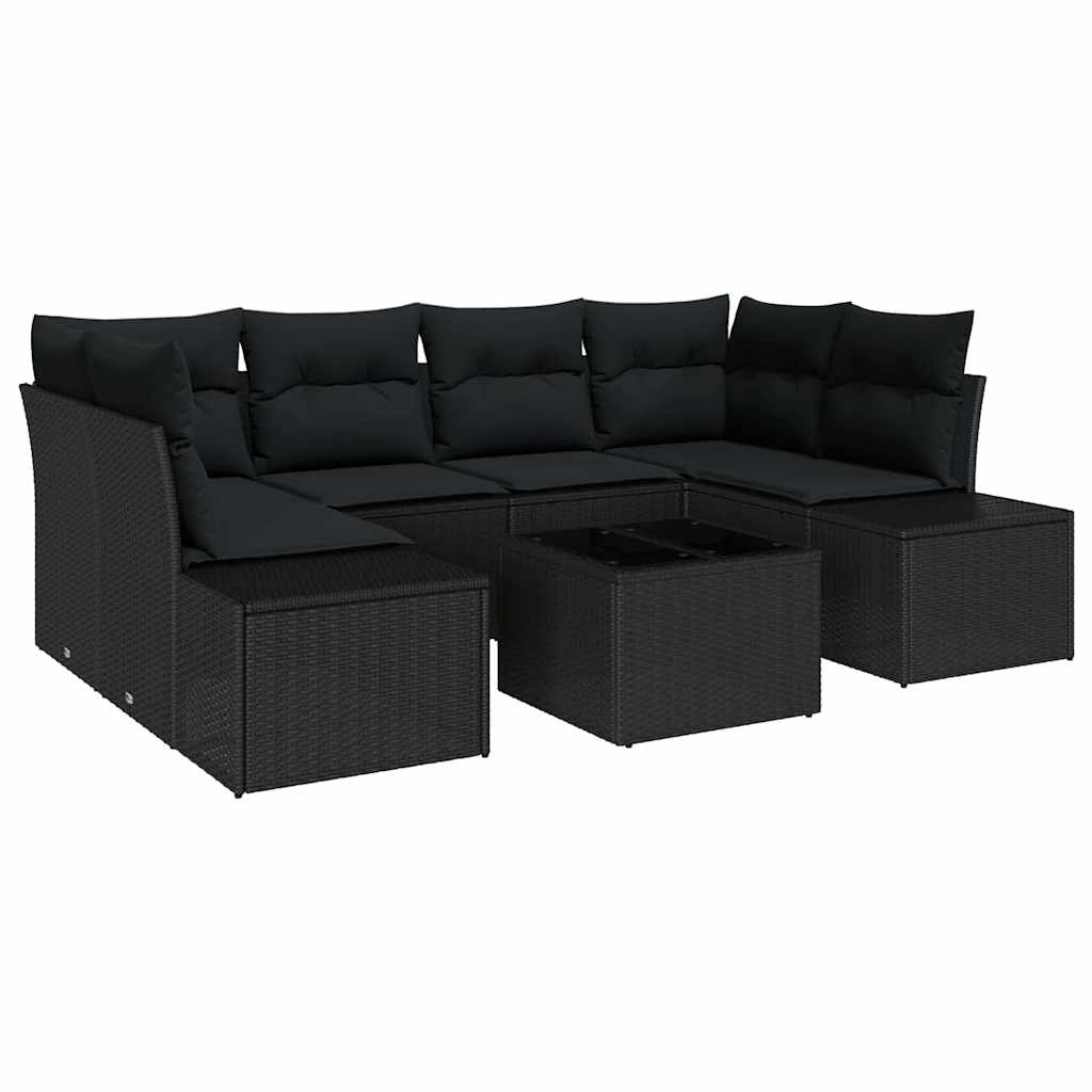 Garden Sofa Set 7 pcs Black Poly rattan