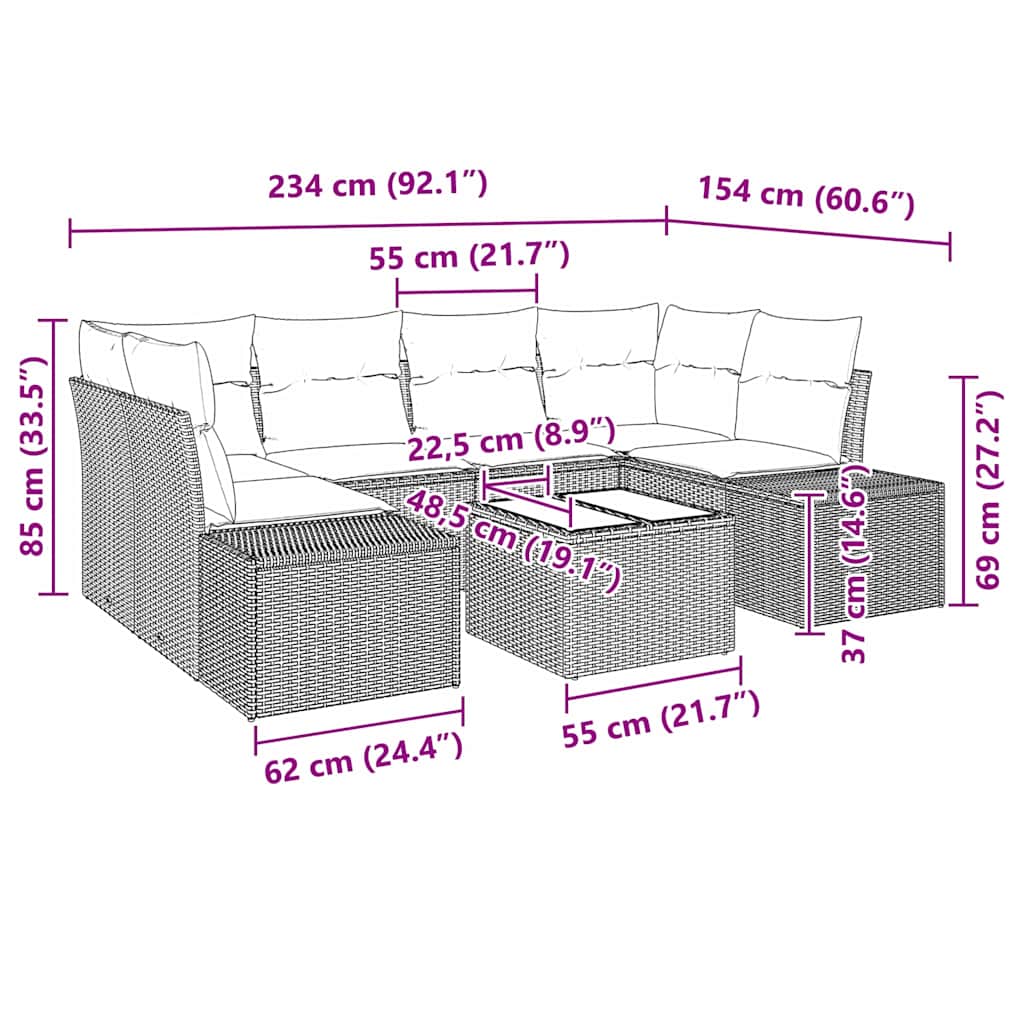 Garden Sofa Set 7 pcs Black Poly rattan