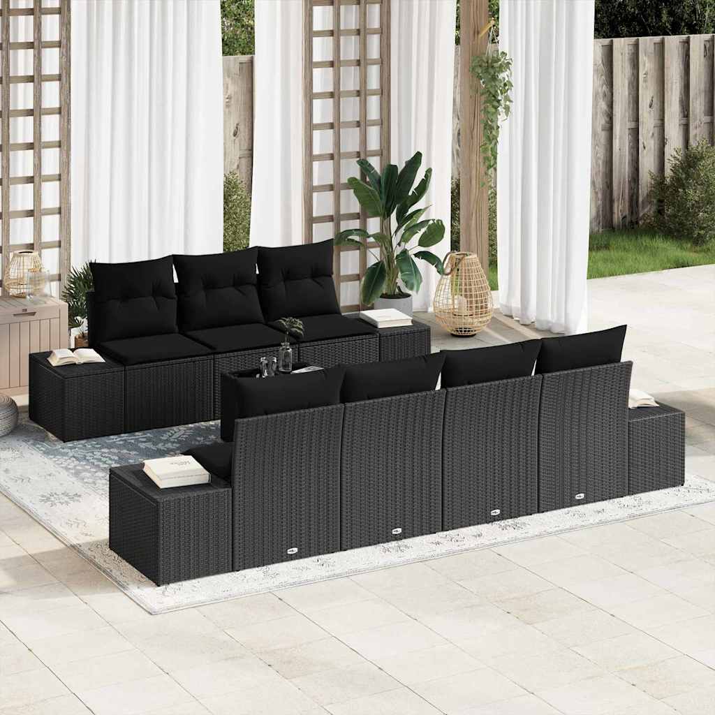 Garden Sofa Set with Cushion 8 pcs Black Poly Rattan