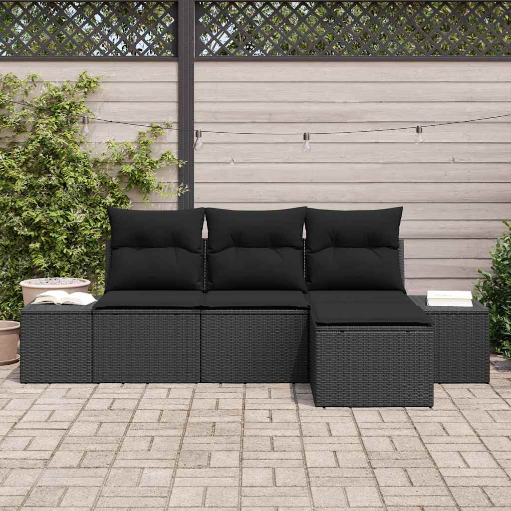 Garden Sofa Set with Cushion 4 pcs Black Poly Rattan