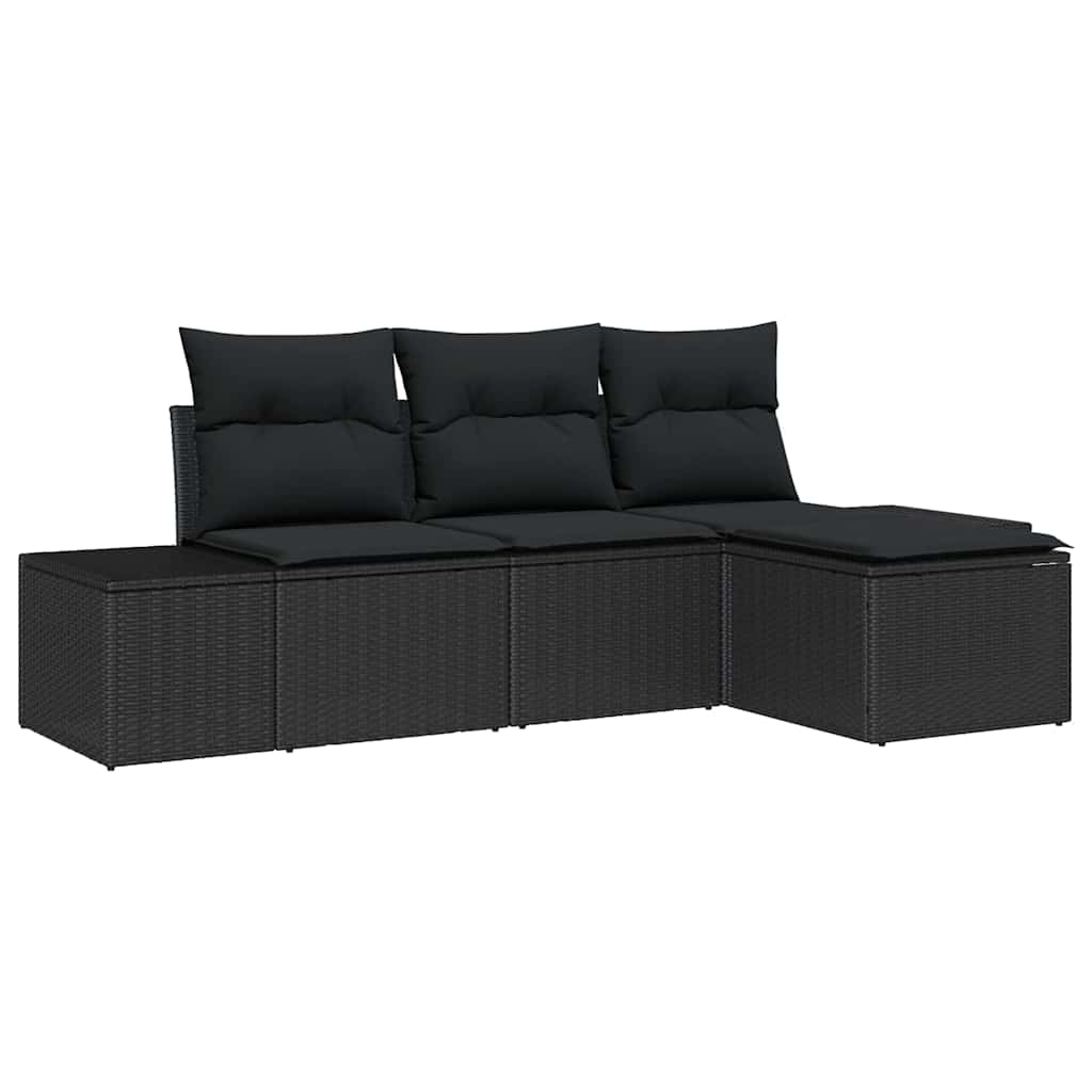 Garden Sofa Set with Cushion 4 pcs Black Poly Rattan