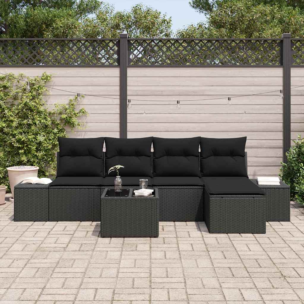 Garden Sofa Set with Cushion 6 pcs Black Poly Rattan