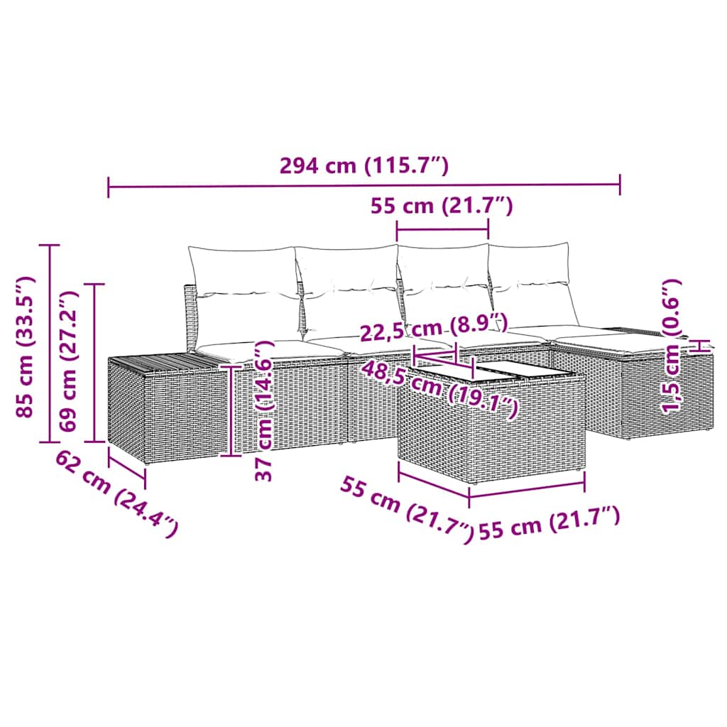 Garden Sofa Set 6 pcs Black Poly rattan