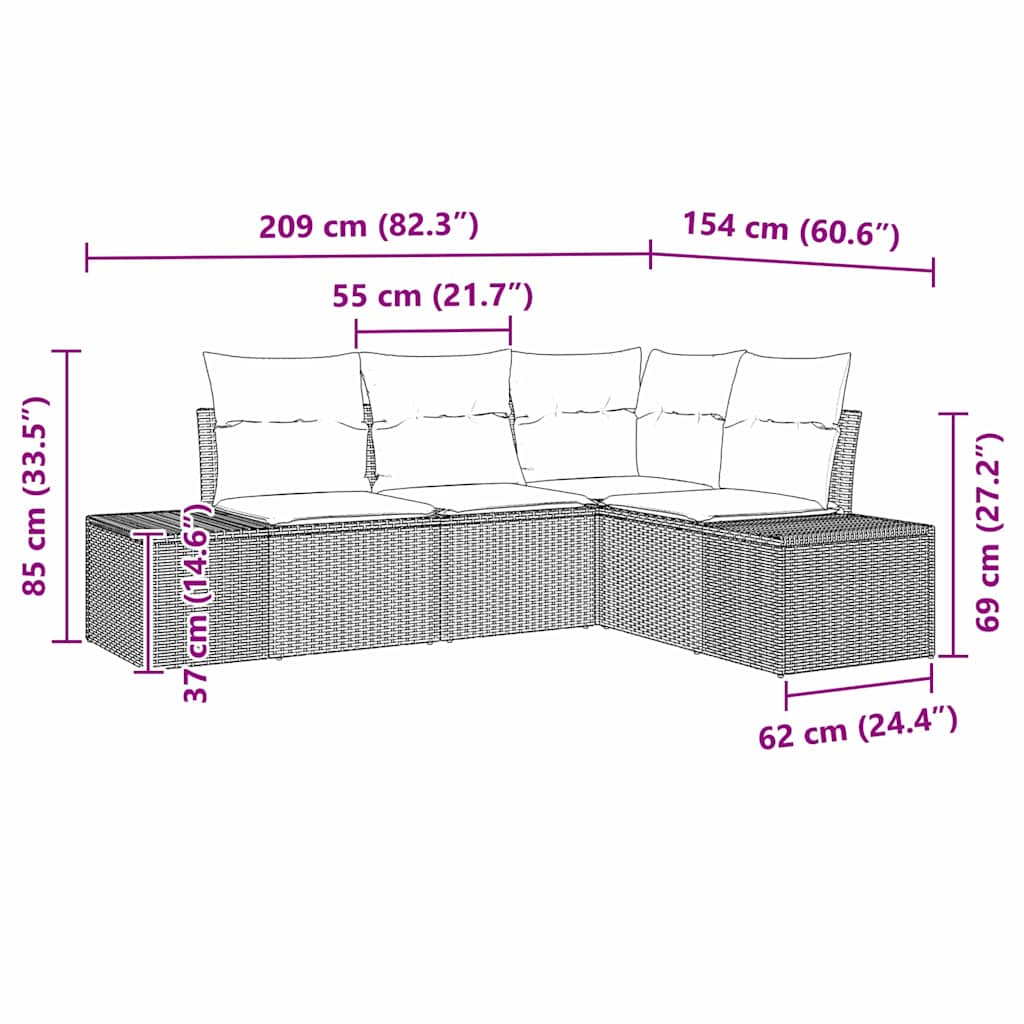 Garden Sofa Set 4 pcs Black Poly rattan