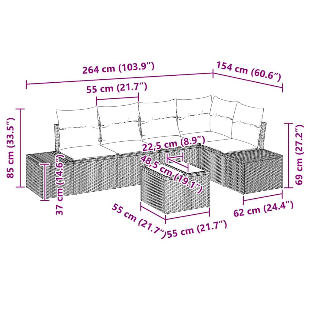 Garden Sofa Set 6 pcs Black Poly rattan