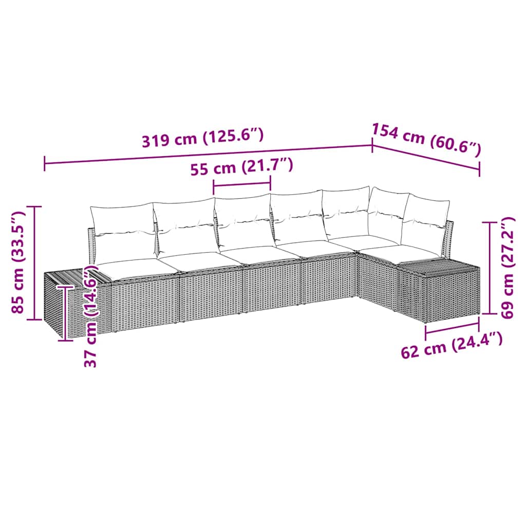 Garden Sofa Set with Cushion 6 pcs Black Poly Rattan