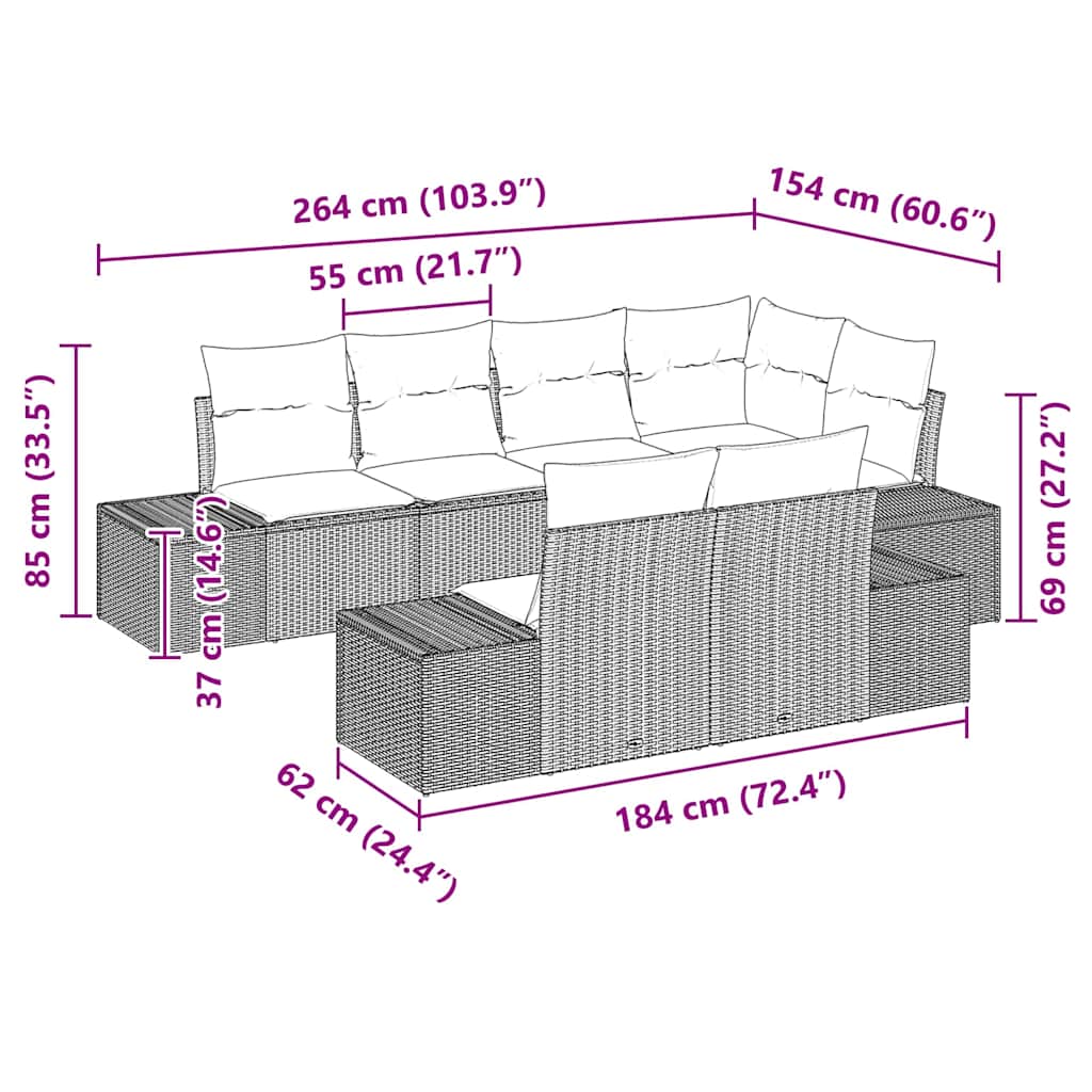 Garden Sofa Set with Cushion 7 pcs Black Poly Rattan