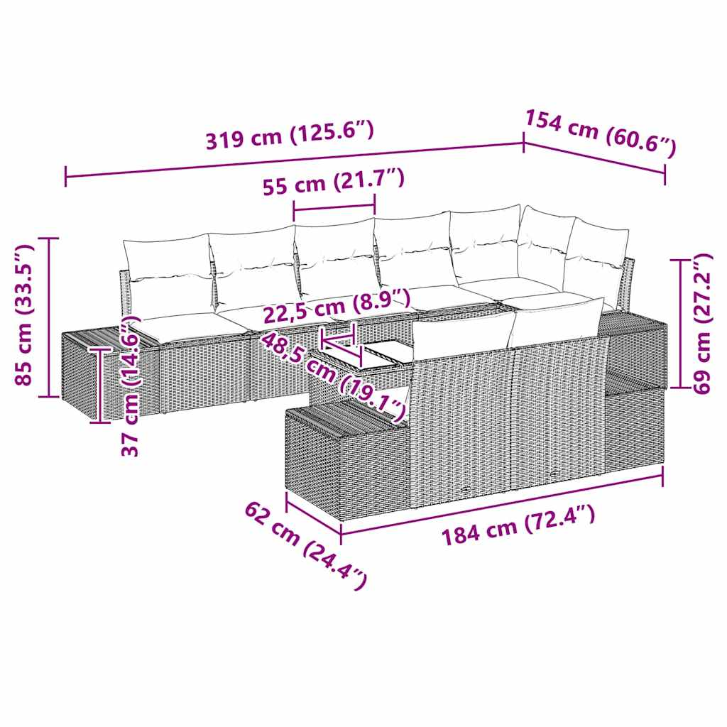 Garden Sofa Set with Cushion 9 pcs Black Poly rattan